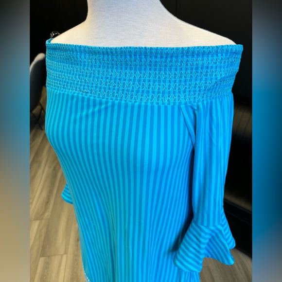 Beautiful off the shoulder smocked dress or coverup in turquoise! - Picture 5 of 7